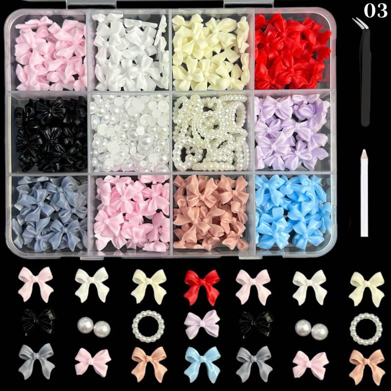 12Grids/Box Mixed Resin Bowknot Nail Art Decorations 3D Charms Kawaii Colorful Bow  Diy Manicure Tools Parts