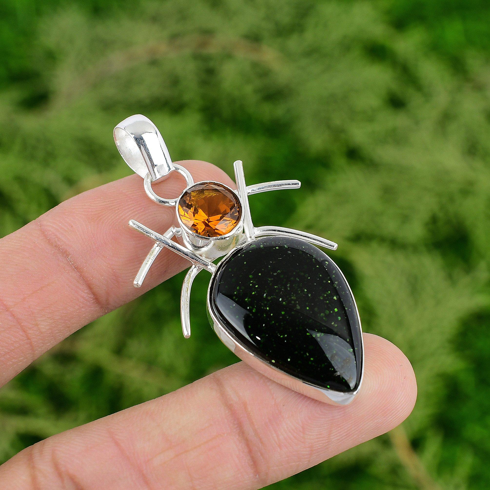 

Daughters Day Sale Green Sunstone Stone Citrine Wife Pendant Jewelry 925 Silver