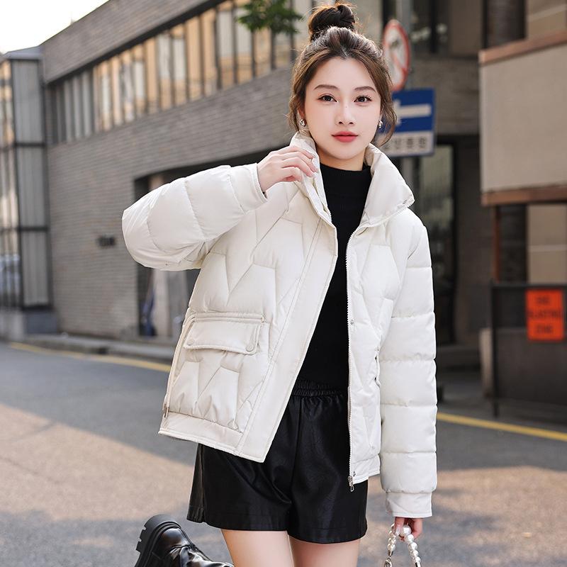 

Short stand-up collar small fashion cotton-padded clothes women s winter new loose cotton-padded clothes jacket thickened warm cotton-padded jacket M белый