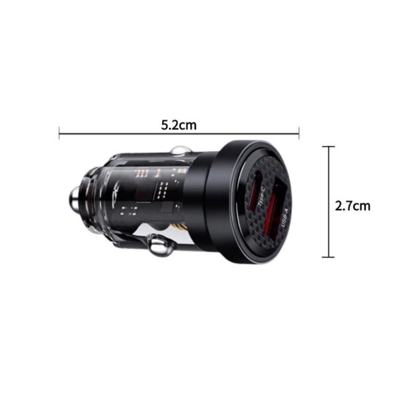 High Speeded Car Charger Transparent Metal Plug PD3.0 Double Port Rapid Charging With Intelligent Chip for Vehicle