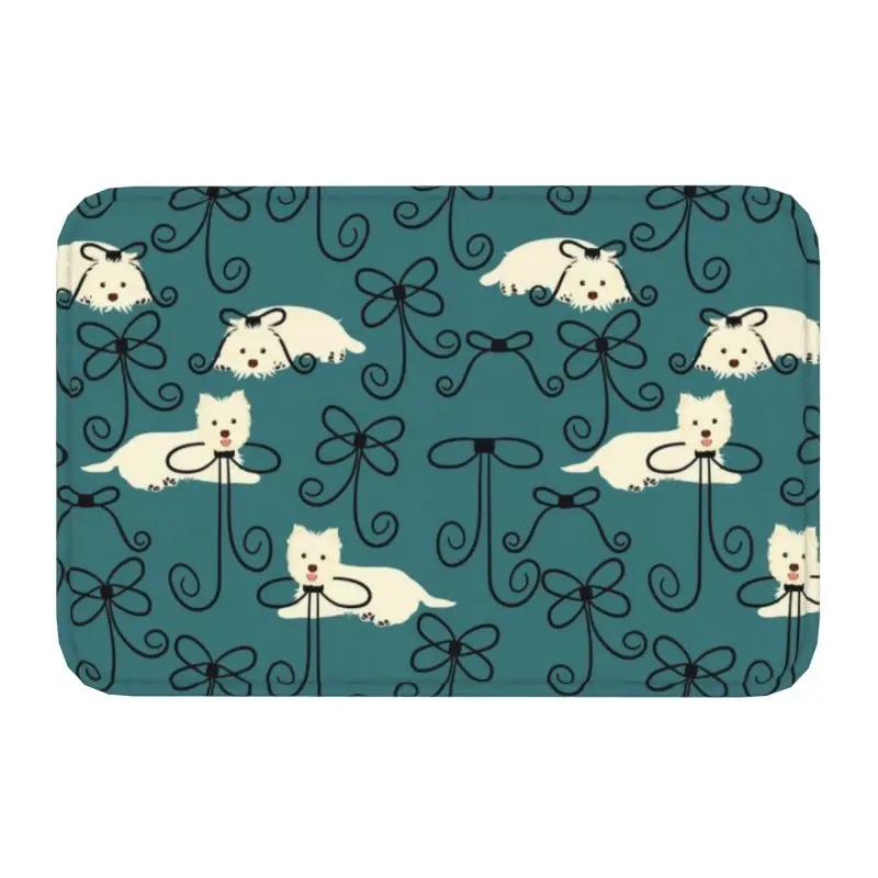 Cute West Highland White Terrier Dog Front Door Mat Anti-Slip Outdoor Absorbent Westie Puppy Doormat Garden Entrance Rug Carpe