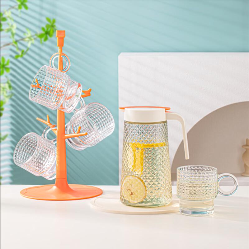 LOVWISH Elegant Diamond Pattern 6-Piece Water Set with Holder