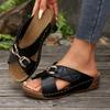 Women's Open Toe Slide Sandals Casual Slip On Buckle Strap Comfortable Footbed Lightweight Wedge Sole Summer Footwear