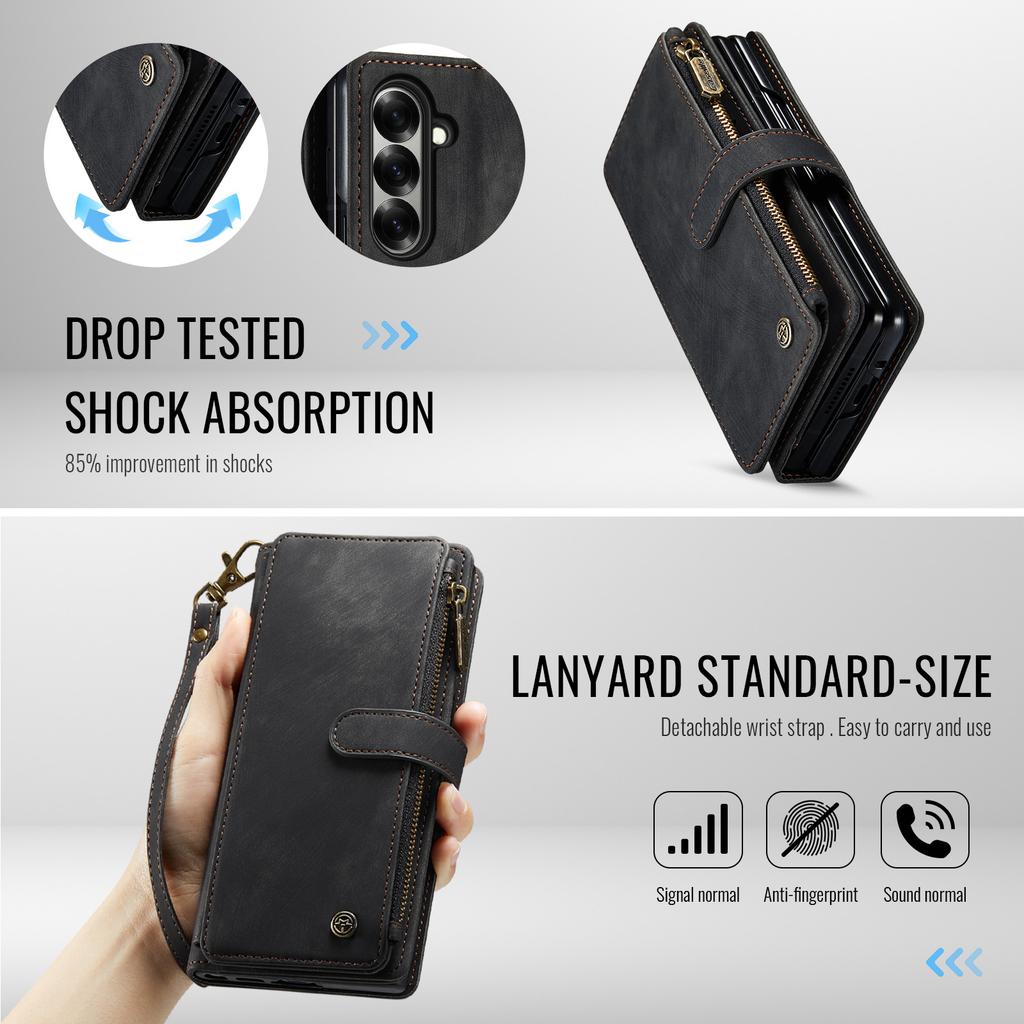 For Samsung Galaxy Z Fold7 5G Phone Cases with Strap CASEME C30 Zipper Multiple Card Holder PU Leather Cover