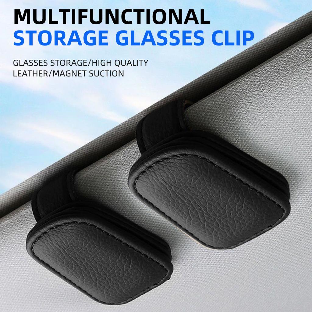 1pcs Car Sun Visor Clip Glasses Cards Case Auto Sunglasses Visor Glasses Holder Sunglasses Bracket Pu Leather Glasses Support