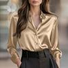 Women's V-Neck Button Down Shirt Long Sleeve Color Casual Blouse for Work Daily Wear