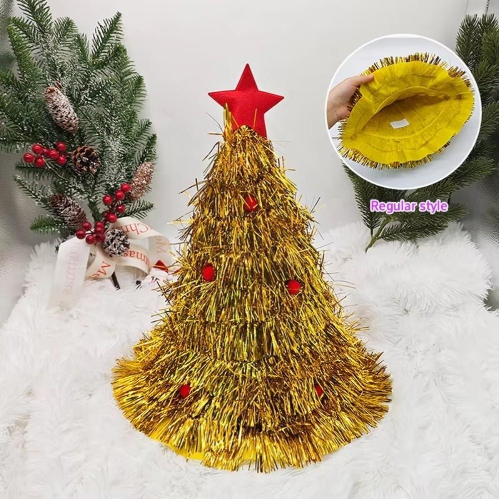 Shiny Tinsel Colorful Poms Christmas Tree Hat Role-Playing Costume Hat  Photo Props