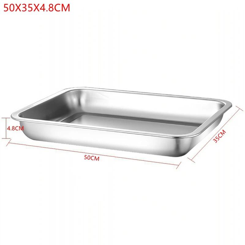 1PCS Deep Service Storage Tray Pan Stainless Steel BBQ Plates For Food Container Steamed Dishes Kitchen Pastry Baking Tools