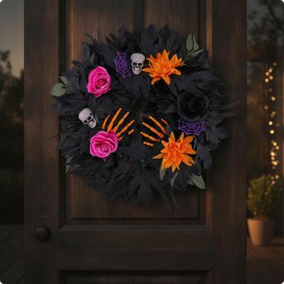 Easy To Hang Gothic Halloween Wreath | Artificial Flowers and Foliage, Lightweight Construction,