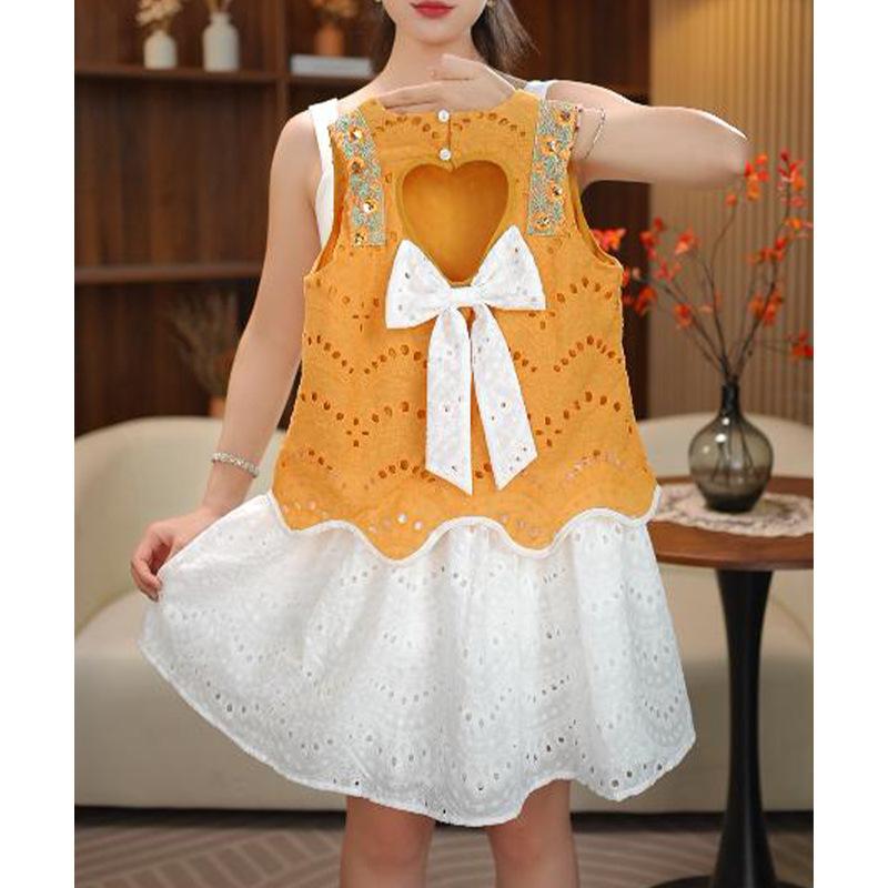 Summer Girls Lace Trim Sleeveless Vest Dress Vacation Princess Dress 90cm