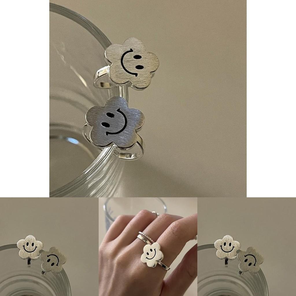 Fashionable Style Ins Matte Flower Ring For Womens Adjustable Design Open