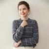 Autumn 2025 Women's Striped Cashmere Sweater - Half-High Neck, Loose Fit, Slimming Base Layer.