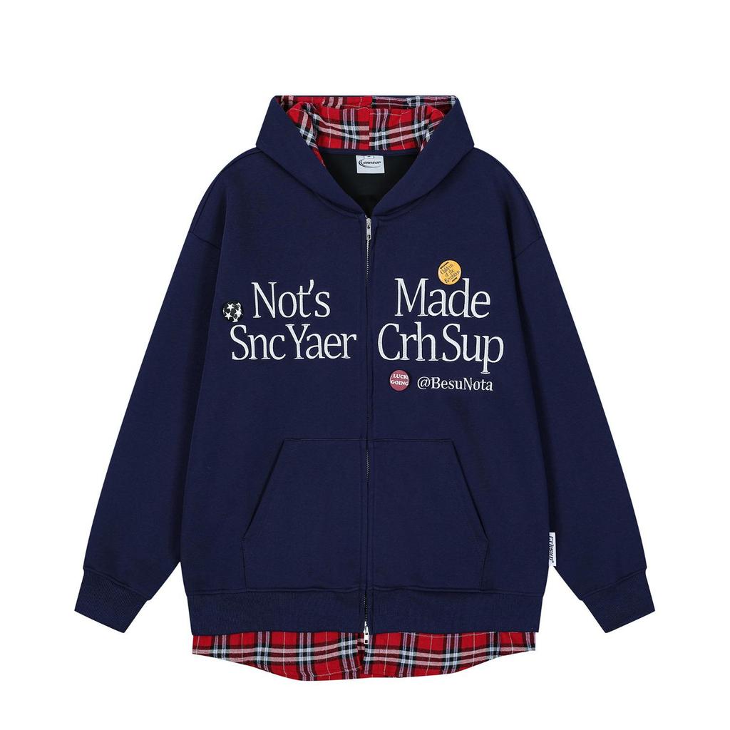 Unisex American Trendy Letter Embroidered Patchwork Hoodie Jacket for Autumn/Winter
