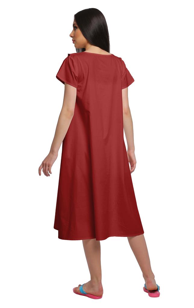 Moomaya Solid Short Sleeve Nightdress For Ladies Button Placket Nightwear
