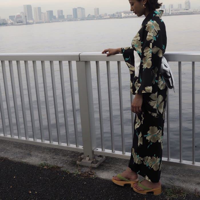 [Sherry Mimi] PAUR lora Reversible Yukata Set with Obi and Waist Tie, 3-piece set, Japanese floral pattern, Made in Japan, Stylish