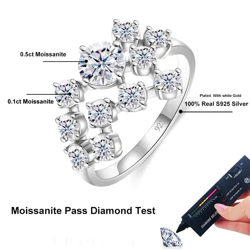Full D Moissanite Ring 925 Sterling Silver Lab Diamond Wedding Band Engagement Designer Rings Gifts for Women Pass Tester