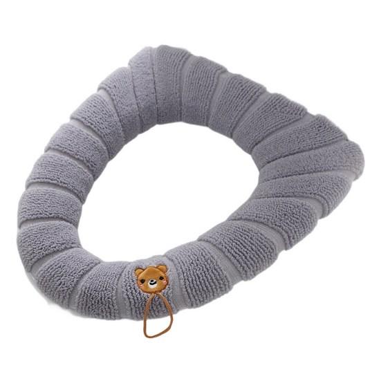 Toilet Seat Cover Ultra Soft Keep Warm Cartoon Embroidery Winter All Inclusive O-shape Plush Toilet Ring Mat with Handle Bathroom Supplies