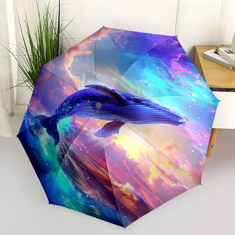 1pc Whale Dreams Outdoor Umbrella - Automatic Opening/Closing, Portable 3-Fold Design with 8-Bone Iron Frame, Perfect Gift for Fans and Travelers.L009
