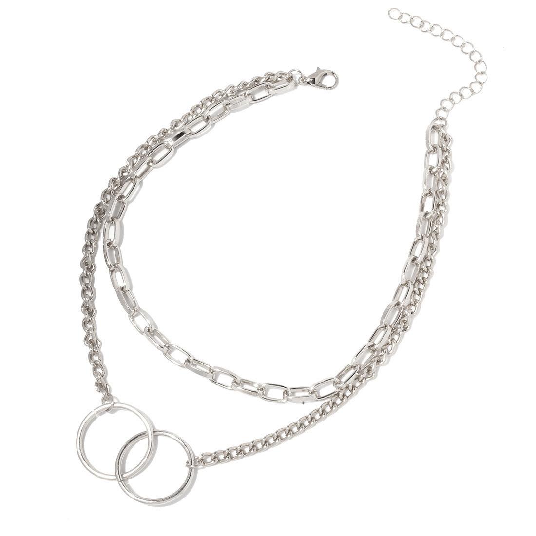 

European and American simple alloy double ring multi-layer clavicle chain gold chain necklace G15230