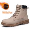Outdoor Men Boots Handmade Winter Plush Snow Shoes Suede Genuine Leather Ankle Motorcycle Boots Upscale Military Men Shoes