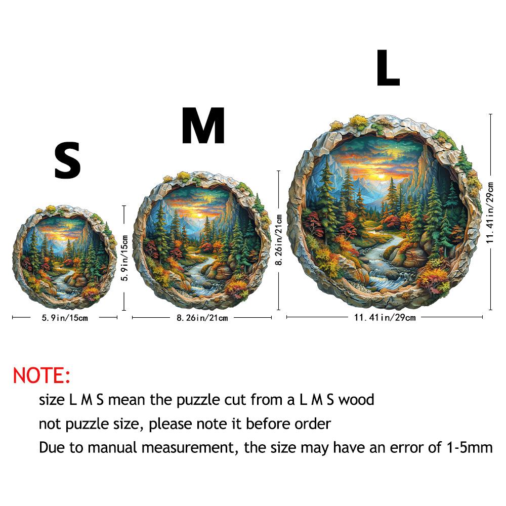 3D Wooden Circular Puzzle - Green Forest Sunset Scene, Family Game Activities, Wooden Home Decoration Gifts