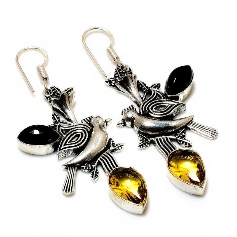 

Ювелирные серьги 925 пробы с цитрином и черным ониксом, посеребренные, 2,27 дюйма