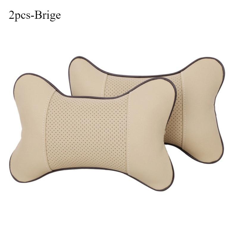 2Pcs Leather Knitted Car Pillows Headrest Neck Rest Seat Accessories Auto Safety Pillow Car Neck Pillow Car Headrest