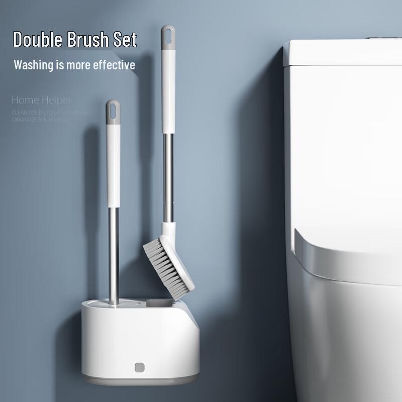 Punch-Free Wall/Floor Silicone Toilet Brush Set