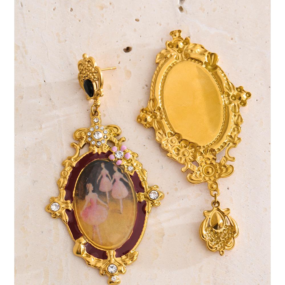 Eetit French Stainless Steel Oval Ballet Girl Drop Earrings 2025 New Arrivals Retro Design Attractive Jewelry for Ladies Gift