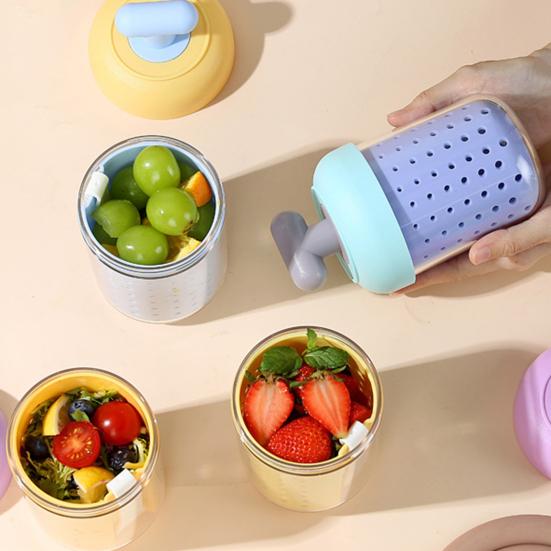 Portable Overnight Oats & Salad Jar with Built-In Fork 500ml Microwave-Safe Breakfast Bowl with Lid BPA-Free Fruit Cup for Meal Prep Travel