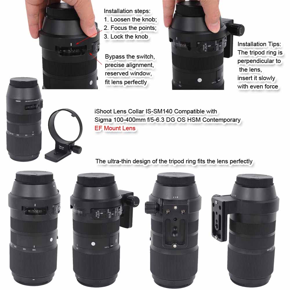 IShoot Držák na stativ pro fotoaparát Držák na stativ Podpora objektivu Držák objektivu Patice pro stativ Kompatibilní s kroužkem Sigma DG OS HSM Contemporary F-mount, Kroužek,