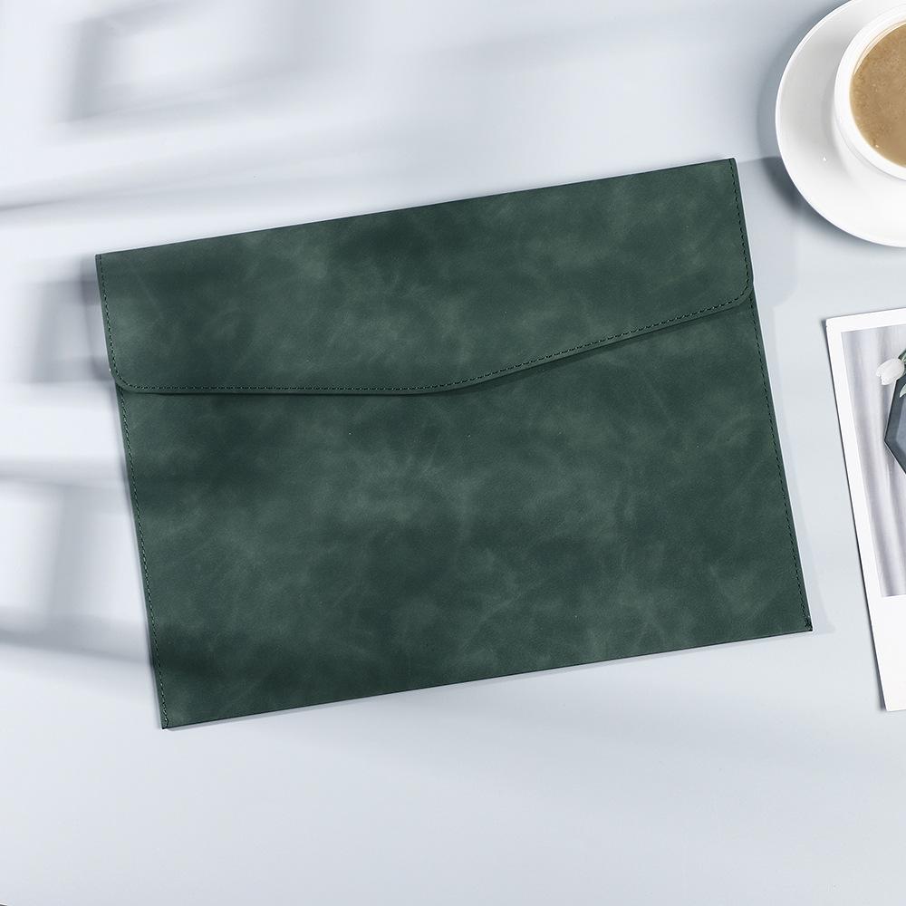 Waterproof Leather A4 Document Folder with Snap Button Closure - Portable, Large Capacity, Business File Organizer