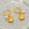 European and American Designer Titanium Steel Pearl Earrings – Women's High-End French Fan-Shaped Fashion Jewelry