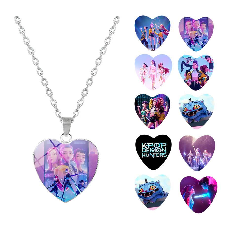 Anime K-pop Demon Heart Shape Pendant Necklace Cartoon Character Idol Jewelry Gifts