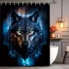 Mystic Wolf Shower Curtain, Glowing Blue Eye Wolf Print Waterproof Bathroom Decor, Fantasy Animal Home Bath Screen