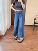 2025 Summer Women's High Waist Frayed Hem Retro Cropped Jeans - Loose, Slimming Wide Leg Style