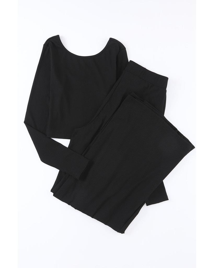 Azura Exchange Set de pantaloni lungi Crop Top cu coaste