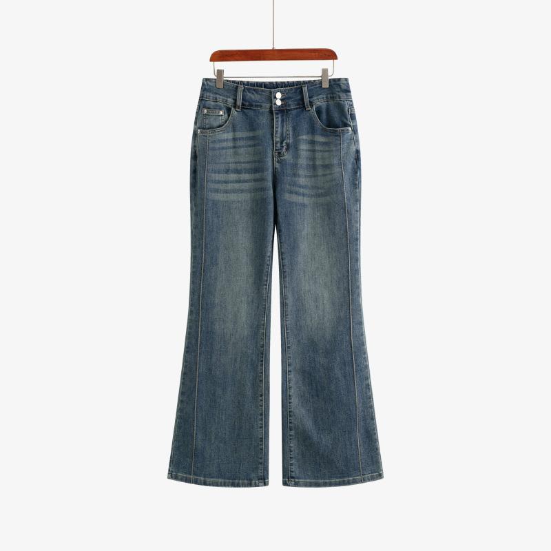 

Большие размеры женские весенние повседневные свободные ретро-джинсы с высокой талией слегка расклешенные широкие брюки XL синий