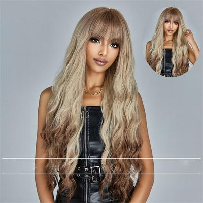 Fashion Curly Hair Natural Fluffy Wig Full-Head Wig Gradient Golden Long Fashion