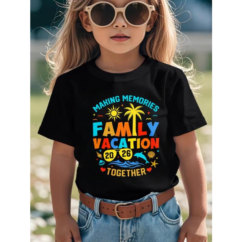 

European sizes Family Vacation T Shirt Black Making Memories Family Vacation Palm Tree Sun Dolphin Sea Waves Summer Holiday Travel Outfit for Kids 98cm чёрный