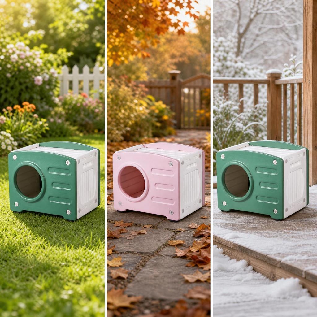 Enclosed Plastic Cat Shelter Sturdy Small Dog House Cozy for Balcony