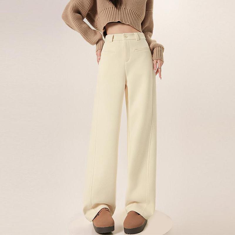 Premium Wool Narrow Straight-Leg Pants for Women - Autumn/Winter 2025 Pear-Shaped Casual Suit Pants