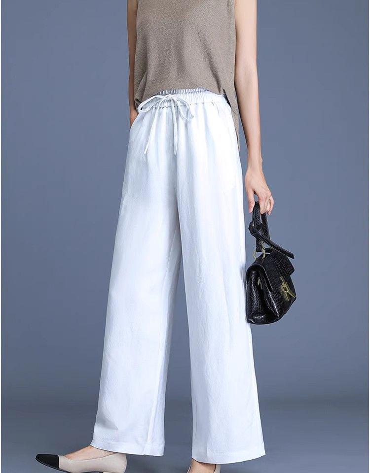 Ice Silk Cotton Linen High-Waist Wide-Leg Cropped Pants - Casual Loose Summer Style for Women