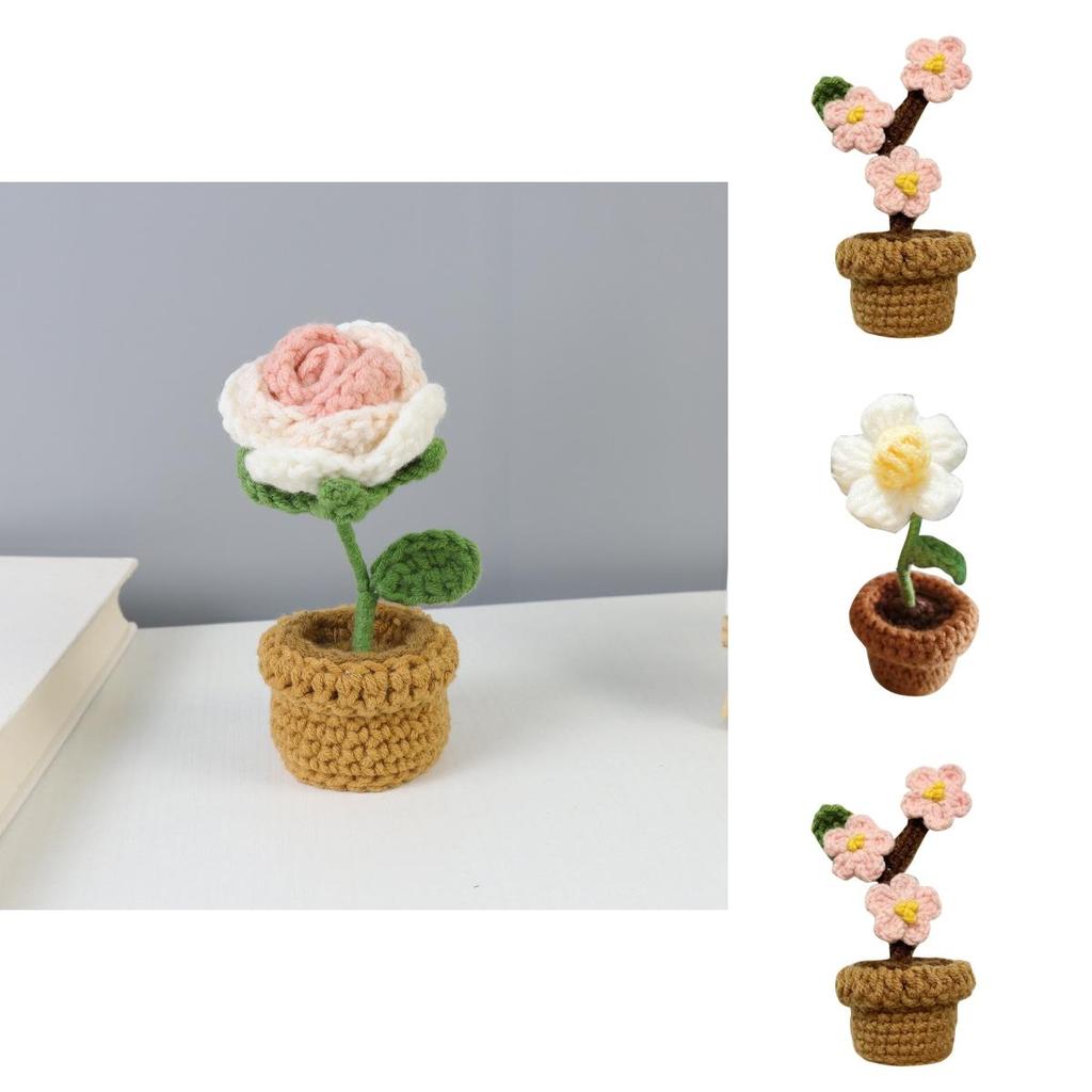 Handmade Potted Plant Artificial Knitting Flower Decoration Diy