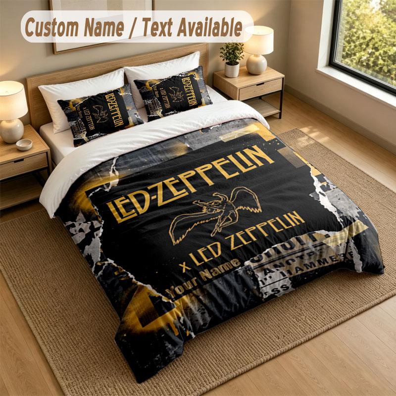 Bedding Set 1 Duvet Cover 2 Pillowcases Led Zeppelin Print Soft Bed Linen Bedroom Decor