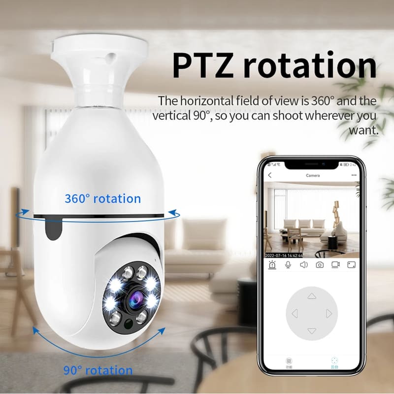 E27 2.4G 5G Wifi HD Camera Bulb IP Camera Night Vision Full Color Automatic Human Tracking 4X Digital Zoom Security Surveillance