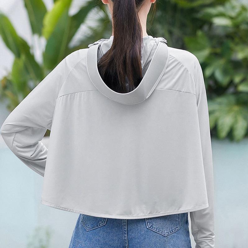 Women's Ice Silk Hooded Sun Protection Shawl - Black, Large Brim, Cool, Thin Vinyl Cape for Summer