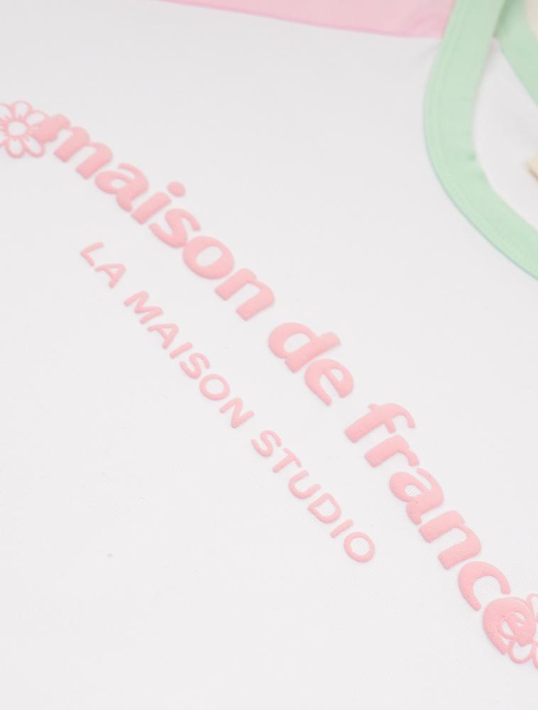 LA MAISON STUDIO Arch Logo Slim Fit Raglan Short Sleeve Whitepink(Fcg2Ts777W)