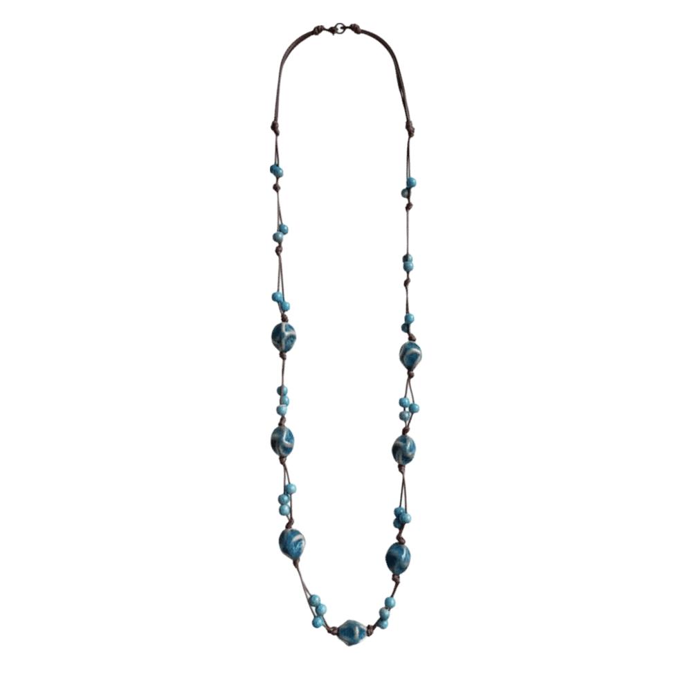 

Bohemia Long Necklace Ethnic Style Ceramic Chain Retro Sweater Chain For Women синий