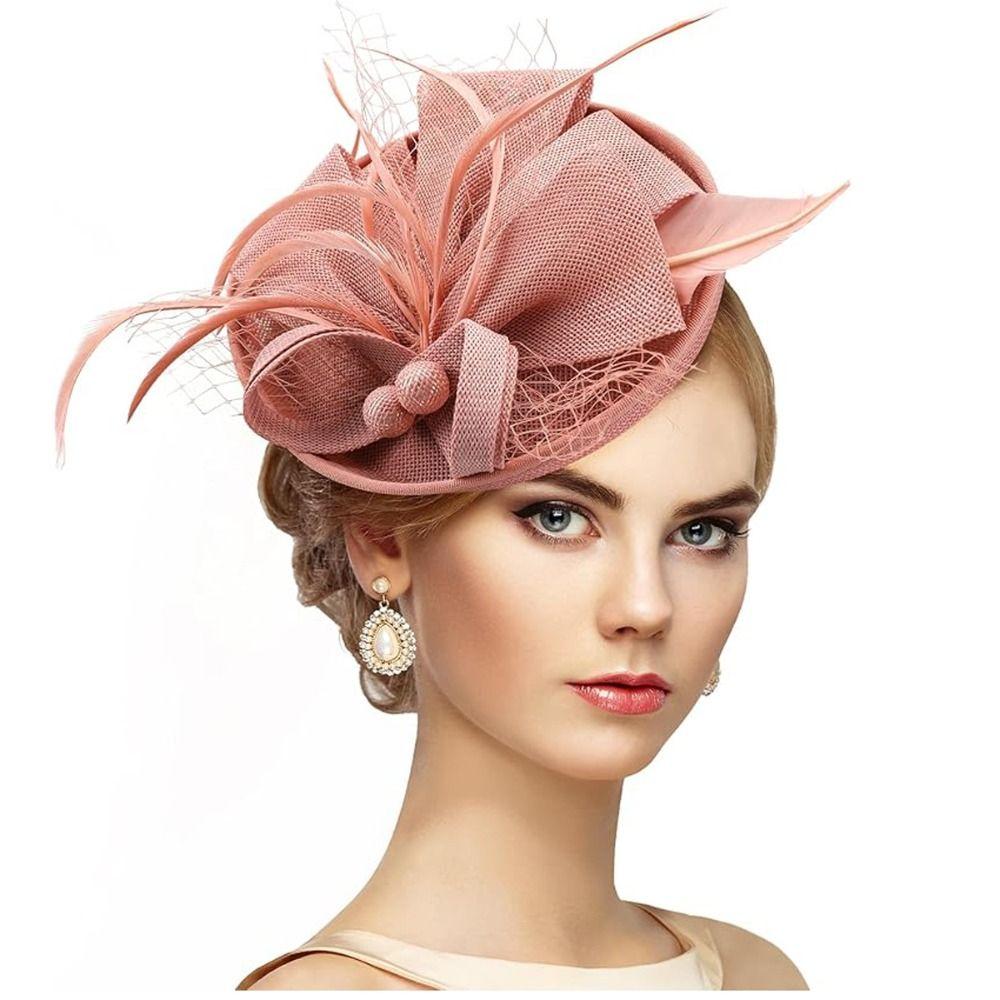 Elegant Tea Party Mesh Hair Band Bowknot Bride Headdress Feathers Fascinator Hat Dance Show